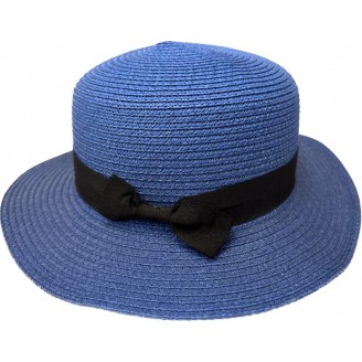 Шляпка соломенная синяя с бантом А167
